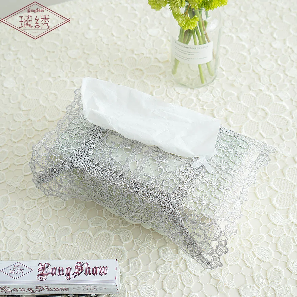 Unique Creative Design Home Household Hotel Table Decorative Embroidered Plaid Elastic Band White Grey Taupe Tissue Box Cover