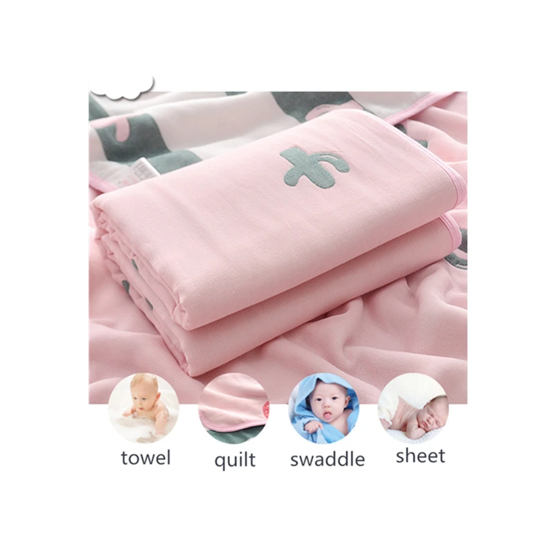 Розовая Клубничка для малышей шесть слоев муслина хлопок пеленка 110 см полотенце