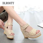 Женские сандалии, летние, модные, кружевные, на танкетке, гладиаторы, женские шлепанцы, с открытым носком, на липучке, однотонные, повседневные