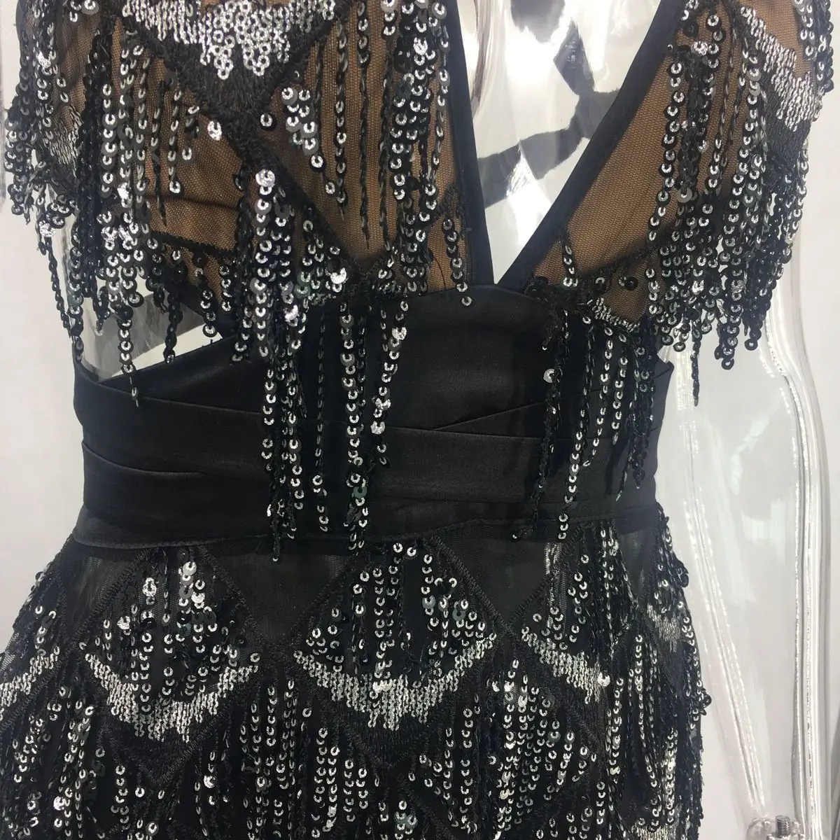 MUXU gold glitter sequin Sexy backless Dress transparent ladies dresses club wear see through fringe womens clothing suspender