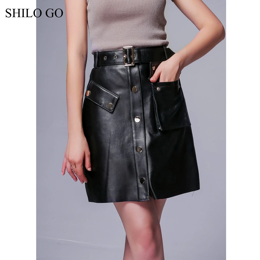 Кожаная юбка SHILO GO осенняя модная из натуральной овчины с металлическими