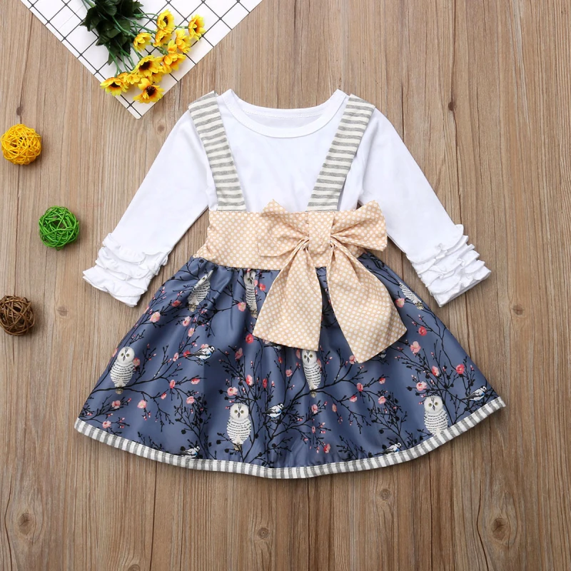 Модный Топ для новорожденных девочек Однотонная футболка с рисунком совы на