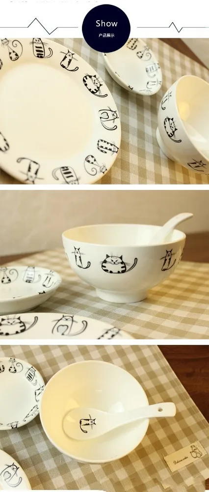 Классическая керамическая посуда, кухонная суповая лапша, рис, чаша Ramen, милая кошка, ложка для дома, вечерние