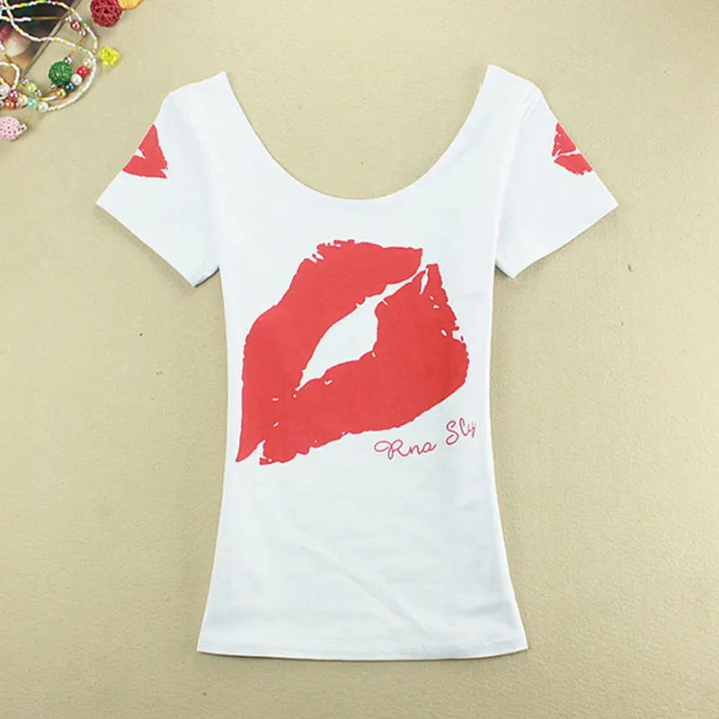 guoRong Female Cotton Slim Was T Shirt Women Summer Shirts O-Neck Large stretch Casual Tops Camiseta Feminina Kisses | Женская одежда