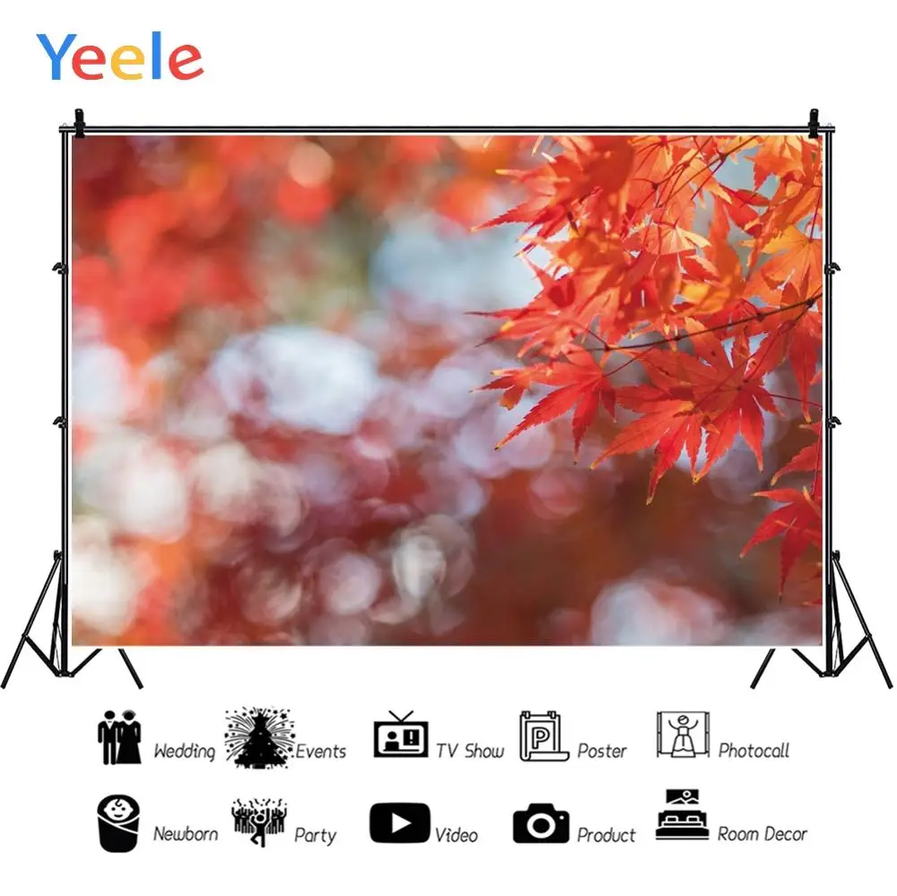 Yeele Autumn Red Maple Leaves Bokeh Light Beauty View Photography Backgrounds Customized Photographic Backdrops for Photo Studio |