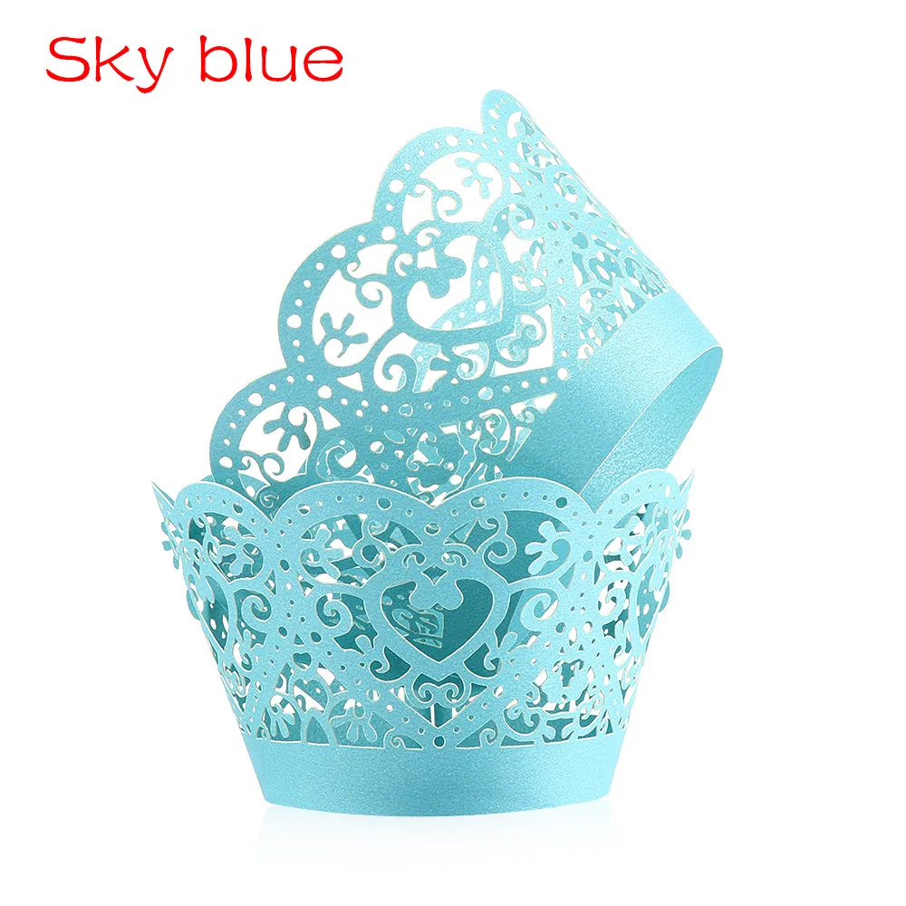 sky blue style2 12 шт. маленькая лоза кружевная лазерная резка обертка для кексов форма для порционной выпечки полый бумажный торт чашка DIY для выпечки фонданта кекс Прямая поставка - Цвет: sky blue style2