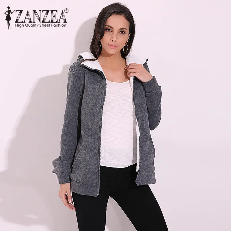 ZANZEA 4XL зимние пальто 2021 осенние женские длинные толстовки кофты Повседневная