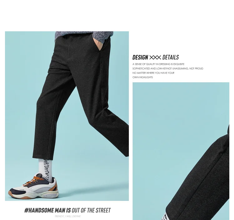 SEMIR, мужские укороченные прямые брюки, шерстяная ткань, мужские классические брюки классического кроя, брюки на молнии с пуговицами для зимы