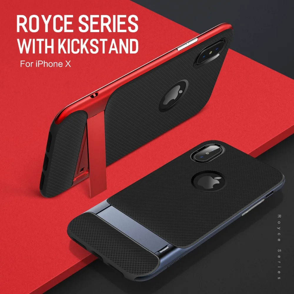 TPU+ PC для IPhone X чехол ROCK Royce держатель серии Подставки антидетонационных защитный чехол для Iphone X 10 Телефон задняя крышка
