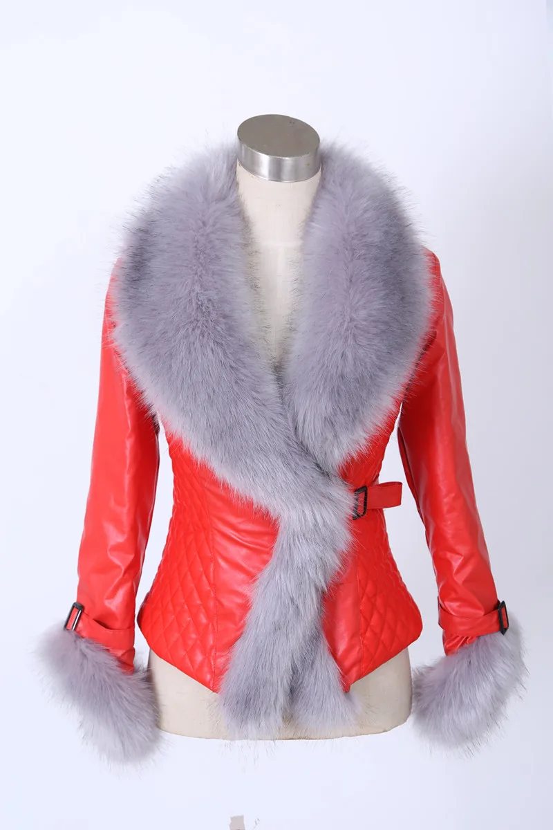 Женская короткая куртка из искусственной кожи с меховым воротником|women faux leather