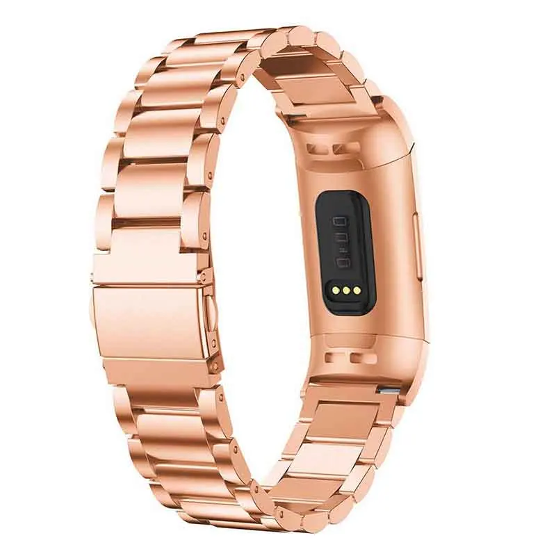 Браслет из нержавеющей стали ремешок для Fitbit Charge 3 Band умные браслеты наручные металлические для Fit bit Correa браслет аксессуары - Цвет: Rose Gold