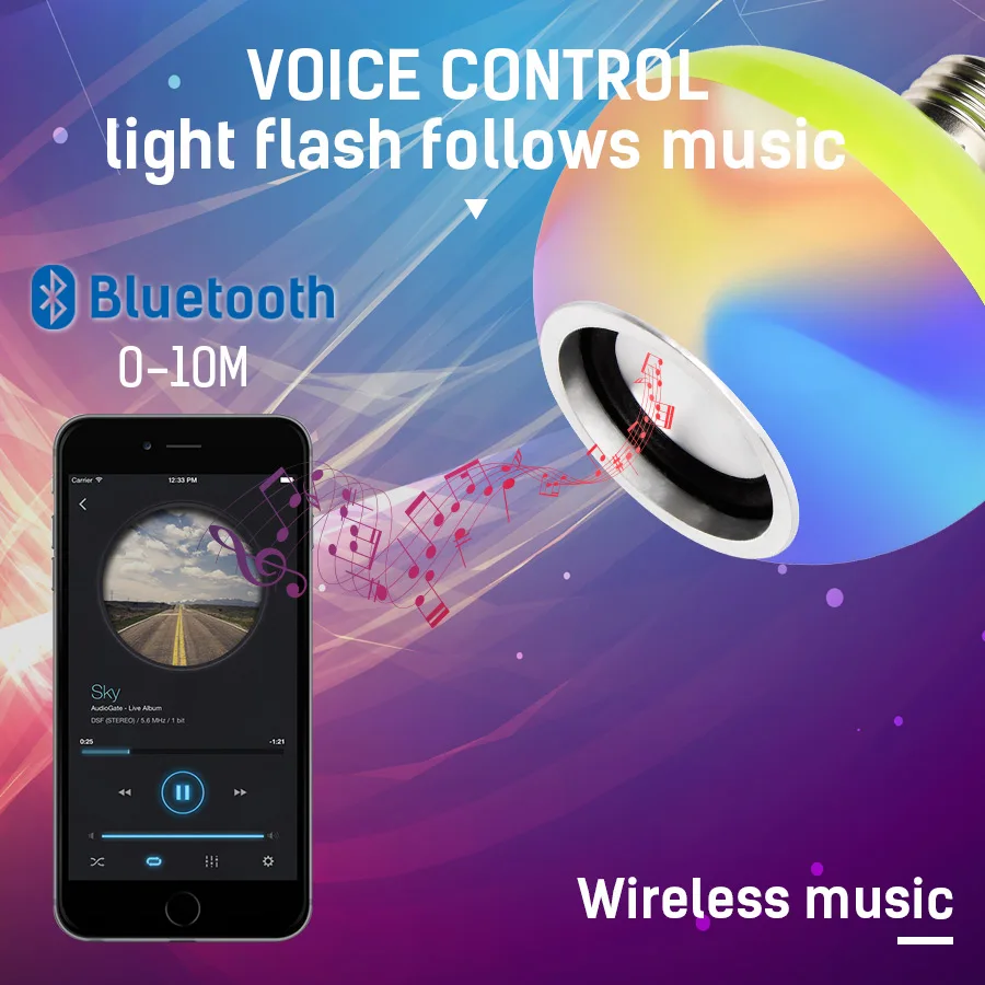 Светодиодный Bluetooth Динамик музыкальные лампочки 10 Вт 110 V-265 V Беспроводной дистанционного Управление Цвет изменение светильник лампа RGB+ белый Bluetooth звук лампы