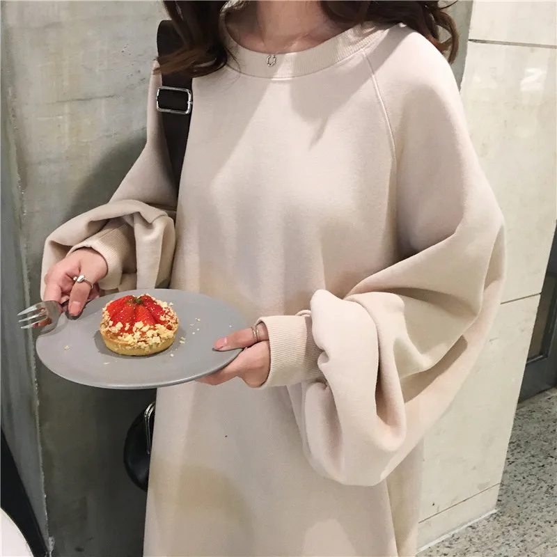 Casual Loose Long Sweatshirt Women Clothing Plus Size Thick Winter Warm Pullover Student Fashion Lantern Sleeve Femme | Женская одежда