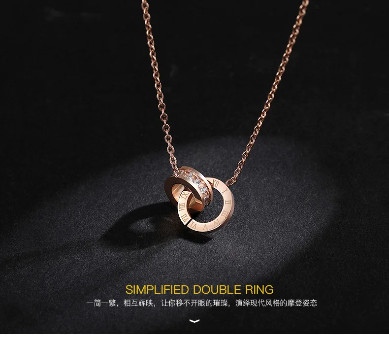 Римская цифра круг Swarovski кристалл кулон розовое золото отделка ожерелье ювелирные изделия из нержавеющей стали женская розовая Золотая грудь