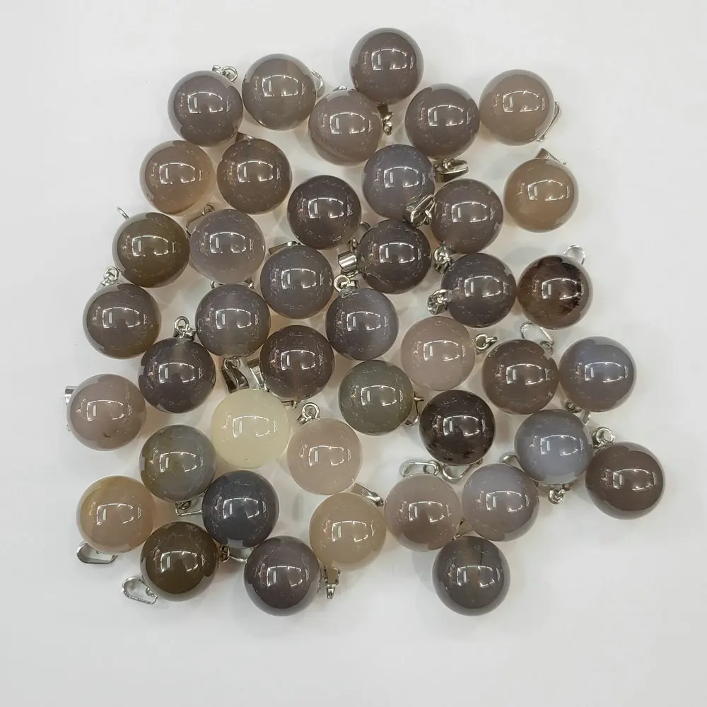 Gray agate stone 50 шт./лот модные рейки лучшие продажи Ассорти натуральные камни круглый шар Форма Подвески подходит для изготовления ожерелья бесплатно - Окраска металла: Gray agate stone