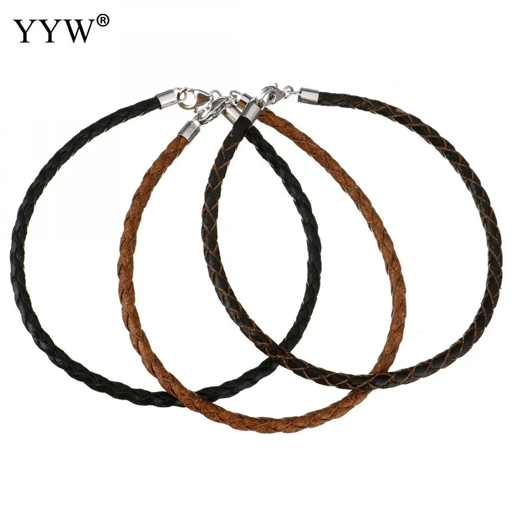 Плетеный браслет 3 мм из воловьей кожи с застежкой карабином продается на нитке