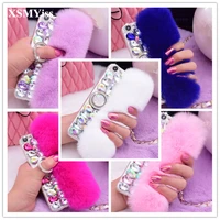 luxury bling big rhinestone diamond real rabbit fur case for iphone 13 12 11 pro max 6s 7 8 plus xs max xr with ring holder case