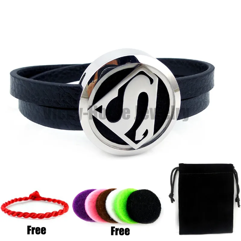 Серебряный Супермен (25 30 мм) с черным Пояса из натуральной кожи аромат медальон