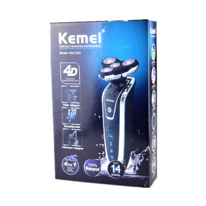 Kemei 4D электробритвы Для мужчин машины носа и волос триммер Перезаряжаемые Зубная щётка Barbeador 4 в 1 моющиеся плавающим лезвием