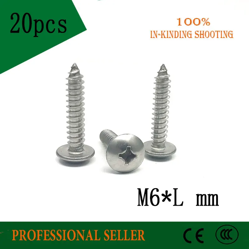 

20PCS M6*16/20/25/30/35/40/45/50/60/70/80 mm 304 stainless steel self-tapping screws big mushroom flat head wood bolt