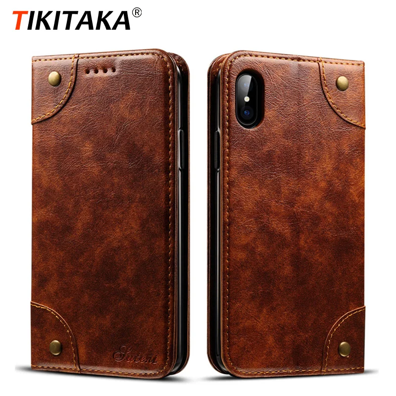 Чехол-Кошелек Tikitaka для Iphone XS Max 8 Plus, однотонный, мягкий, из искусственной кожи, бизнес-чехол с откидной крышкой для Iphone 10 6s 7 Plus, с карманом для карт