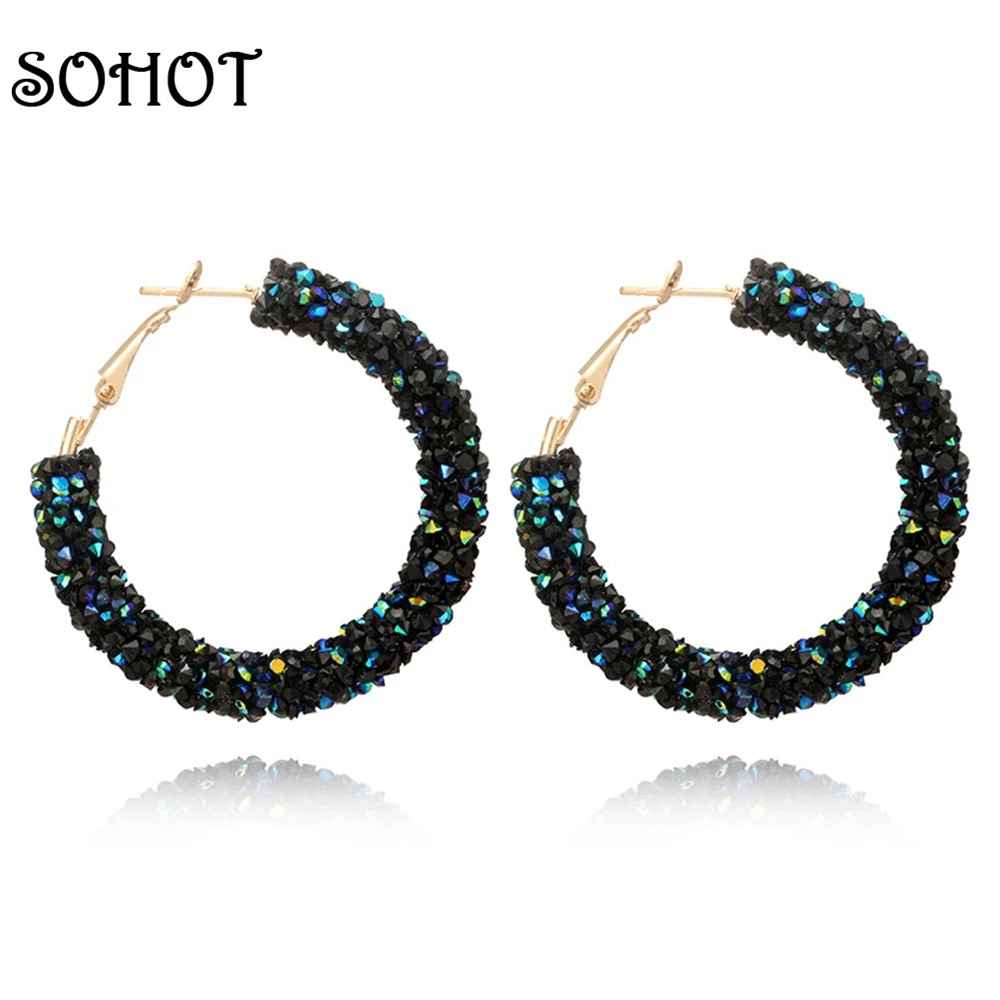 Серьги кольца женские в богемном стиле с кристаллами|hoop earrings rhinestone|designer hoop earringshoop