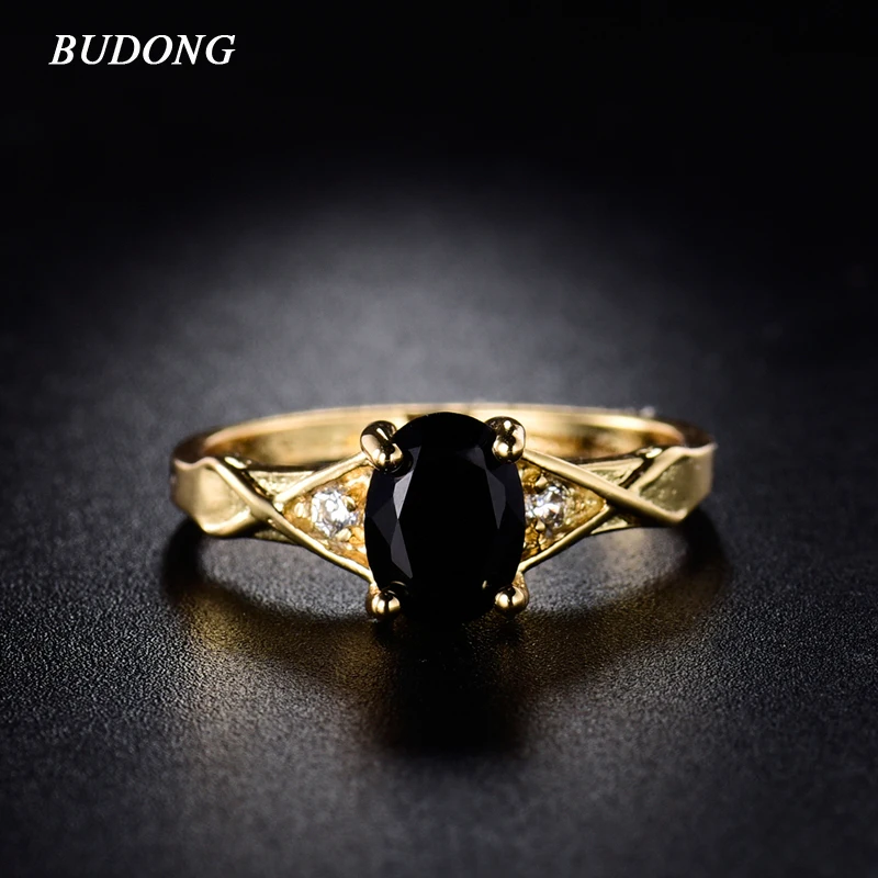 Женское кольцо с кристаллом BUDONG модное из черного циркония овальным вырезом и