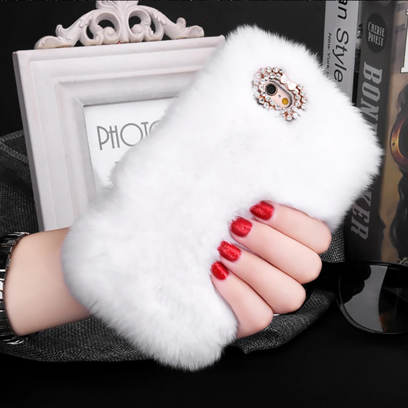 New Lady Fashion Colorful Rabbit Hair Bling Diamond Plush Furry TPU Back Cases Cover for IPhone 6/6S Plus 7/7Plus Wholesale | Мобильные