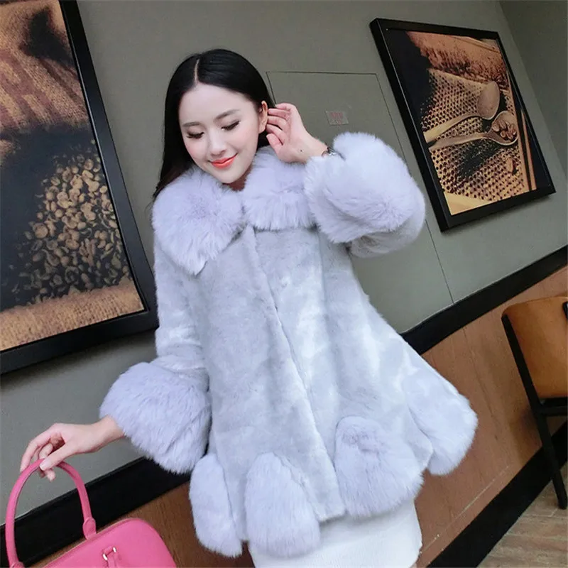 Пальто с искусственным мехом женские XS-3XL размера плюс цвет: белый розовый серый