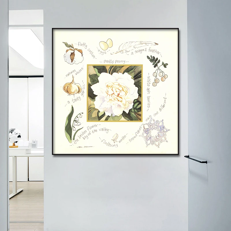 Винтажный стильный штамп пиона цветок настенное искусство холст живопись Постер