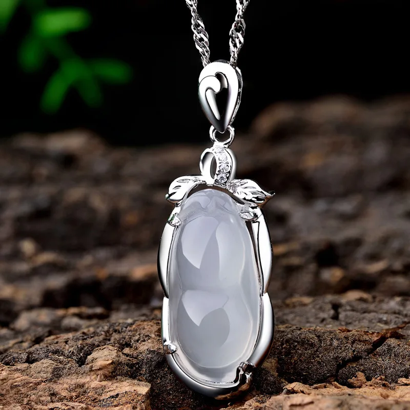 

LIAMTING Luxury Women's 925 Sterling Silver Pendant Necklaces White Gourd Shape Precious Stone Charms Chains Jewelry VA102