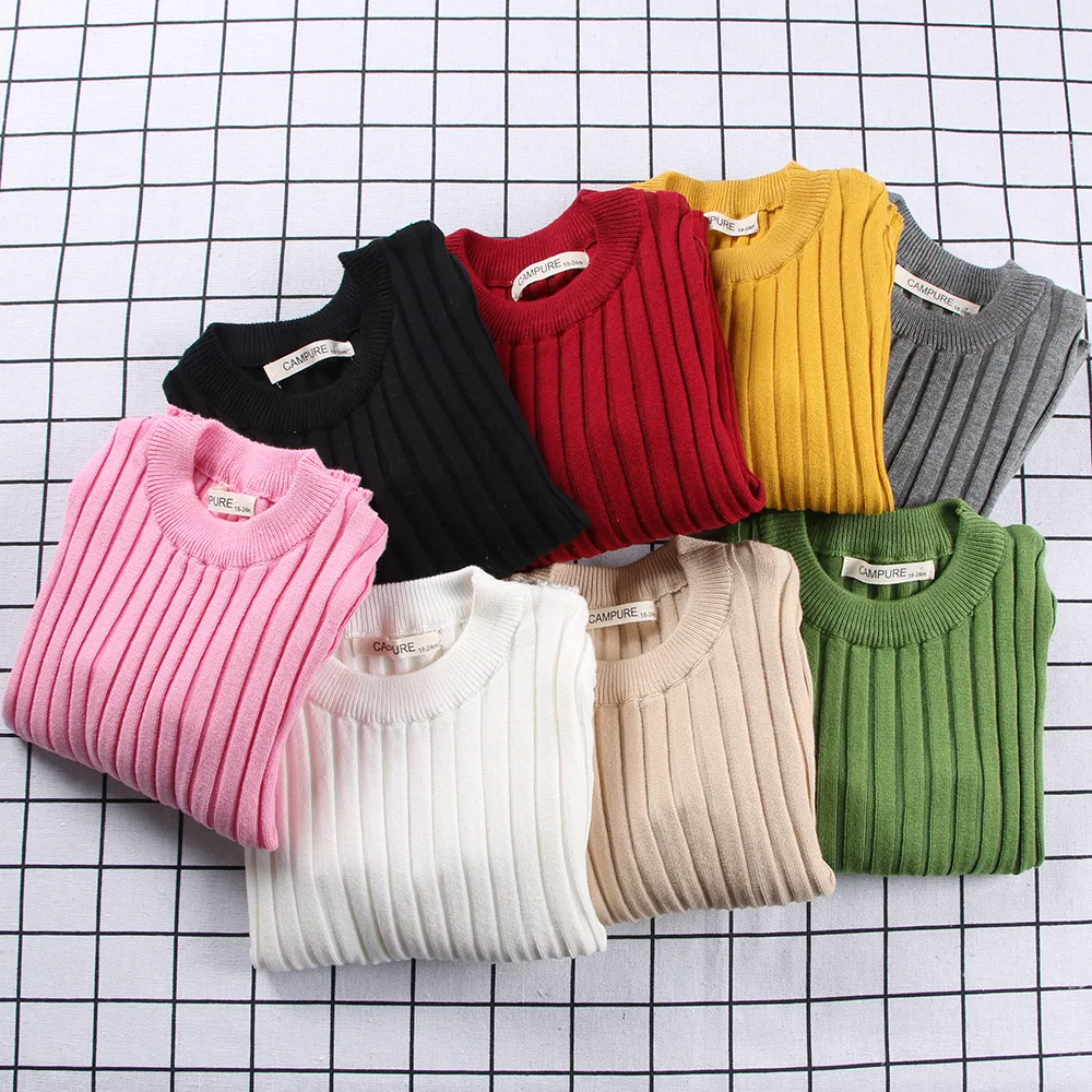 

Fall 2018 Baby Kids Pullover Knitting Sweater Pink Green Blakc Yellow Gray Red Fashion Girl boy Children Clothes Ribbed Sweaters