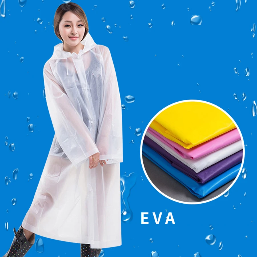 Женский непромокаемый плащ EVA взрослый походный прозрачный дождевик ветровка