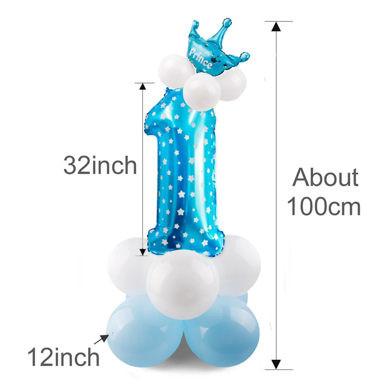 Blue 1 set 1 день рождения для мальчиков и девочек, 1 день рождения, праздничные украшения для детей, мой первый день рождения, 2, 3, вечерние воздушные шары из фольги для малышей, я один год - Цвет: Blue 1 set