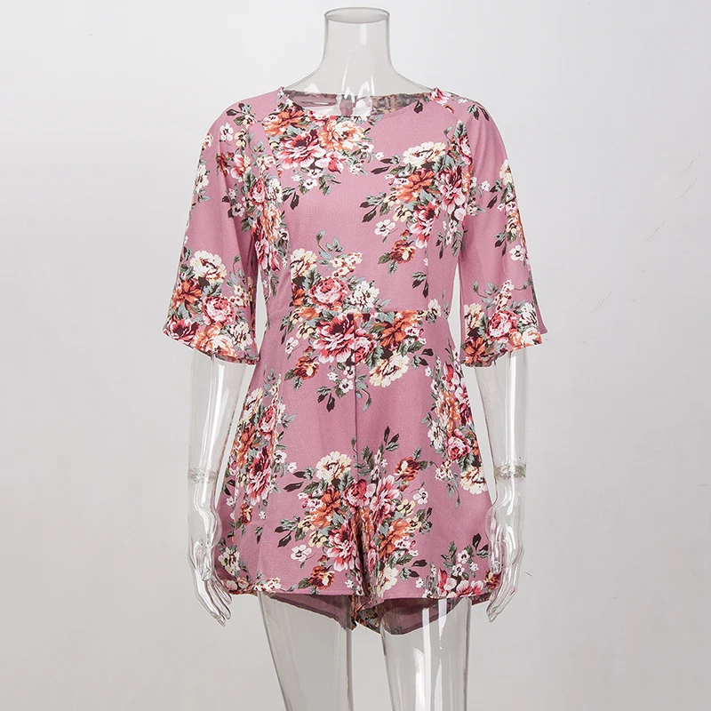 

Floral Printed Open Back Playsuits Nice Vogue Fashion High Waist Playsuits Sexy Bohemian Hollow Out Flower Print Jumpsuit