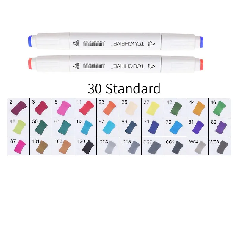 WHITE-30-standard TOUCHFIVE 168 цветов художественные Маркеры Набор ручек с двойной головкой ручка для рисования манга маркер для окрашивания выдвижных ящиков поставки Студенческая ручная краска - Цвет: WHITE-30-standard
