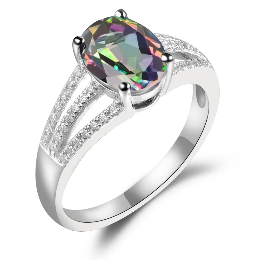 Leige Jewelry Natural Rainbow Colorful Mystic Topaz Rings 925 Sterling Silver November Birthstone Oval Cut Wedding | Украшения и