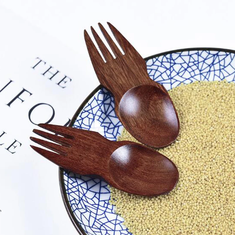 100 шт./лот оптовая продажа ложка-вилка все в одном деревянная мини-ложка десертная