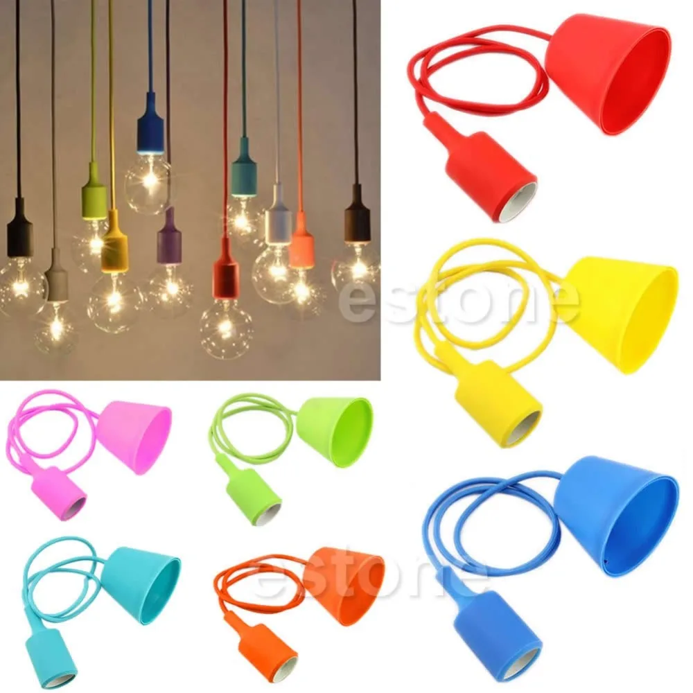 Цветная вязаная подвесная люстра E27 из силикона с винтовым креплением лампа