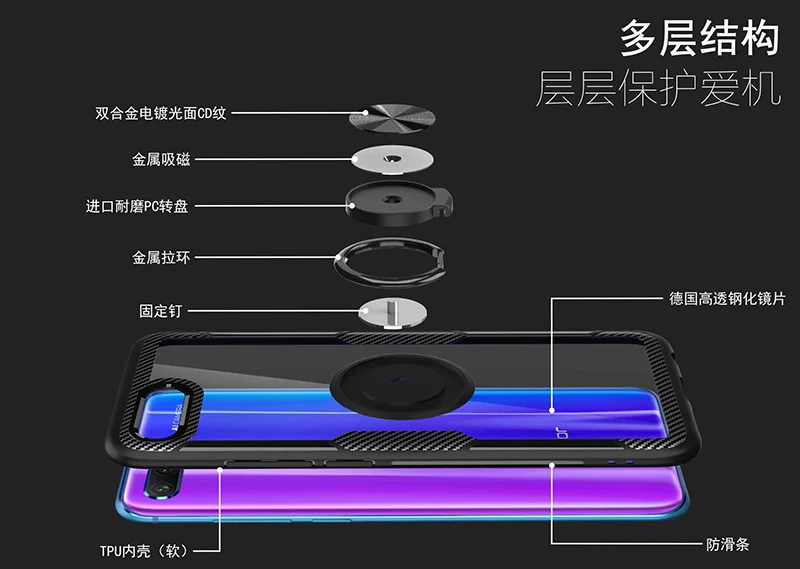 Чехол с кольцом на палец для Huawei Honor 10 7X Play, ТПУ бампер, автомобильный Магнитный акриловый чехол, жесткий чехол из поликарбоната для Honor 7X10, чехол