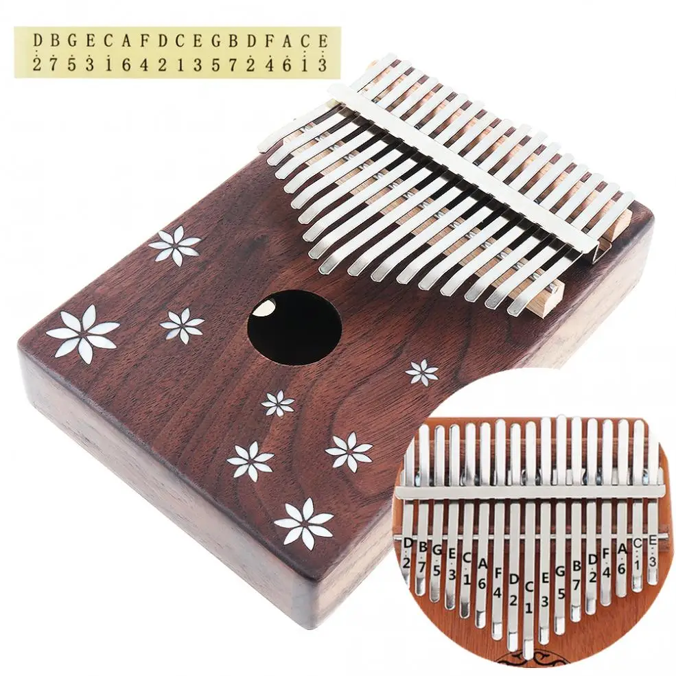 Миниатюрное пианино Kalimba из акации 17 клавиш с корпусом инкрустацией Семь листьев