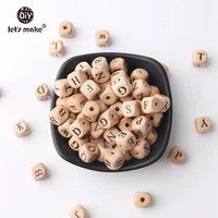 lets make baby teething square shape beech wood letter beads crib toy 12mm 50pc teething jewelry diy crafts chew wooden teether