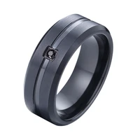 fashion jewelry black titanium stainless steel rings for men with stone 8mm anniversary wedding band couple rings for women