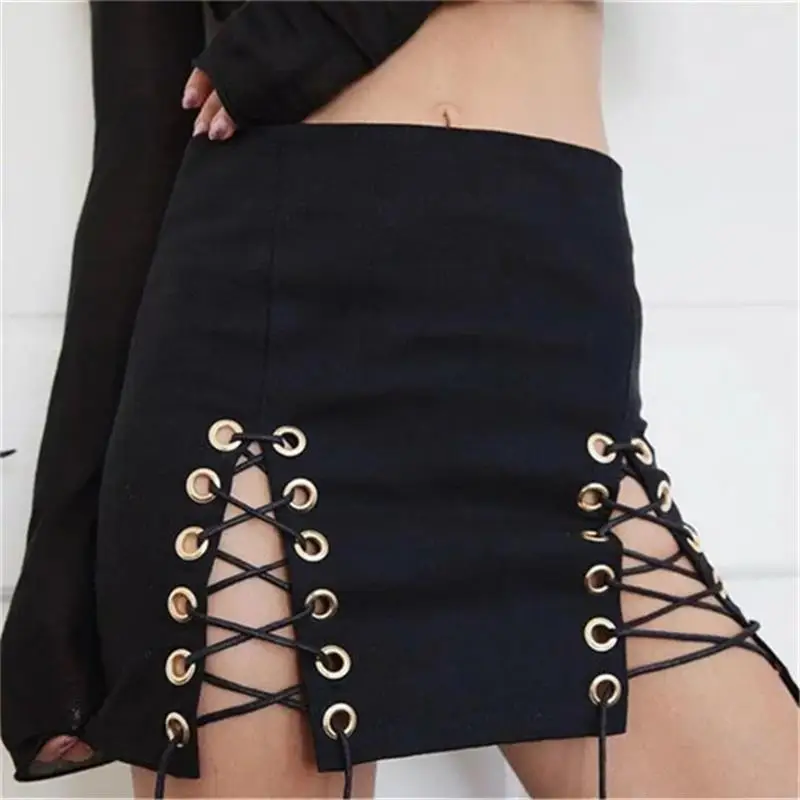 Пикантные на шнуровке юбка карандаш Высокая талия ретро лето Для женщин мини