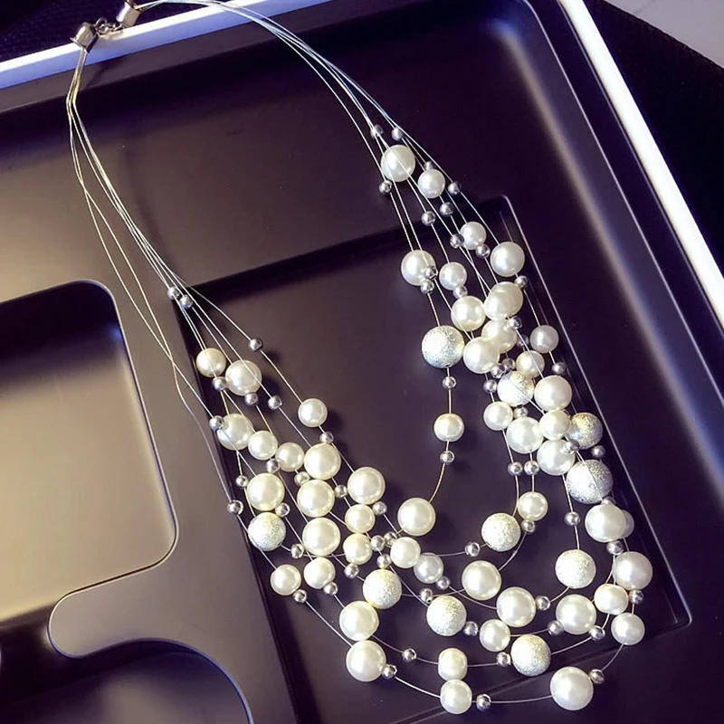 Модное многослойное жемчужное ожерелье из бисера короткая цепочка на ключицы