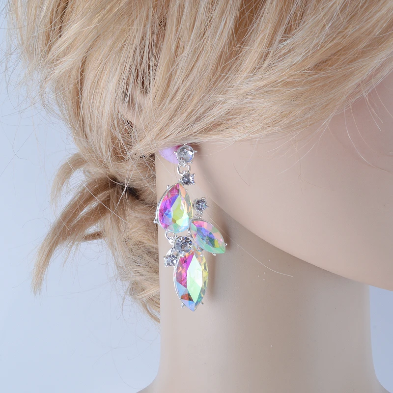 Элегантные посеребренные цветные Серьги AB Свадебные Стразы висячие серьги с