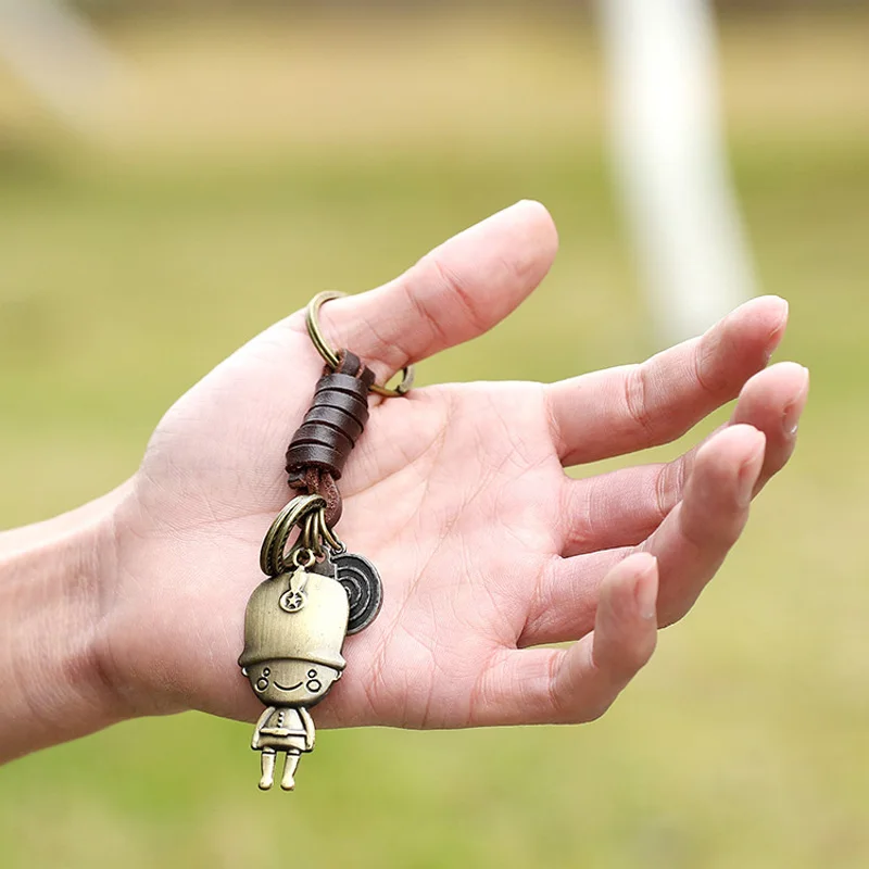 2018 Новая мода мультфильм мальчик брелок для ключей из натуральной кожи Плетеный