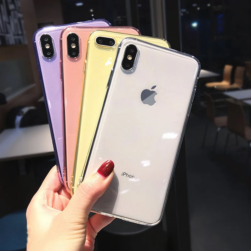 Прозрачный мягкий силиконовый чехол для iPhone XS Max XR X противоударный ярких цветов 7