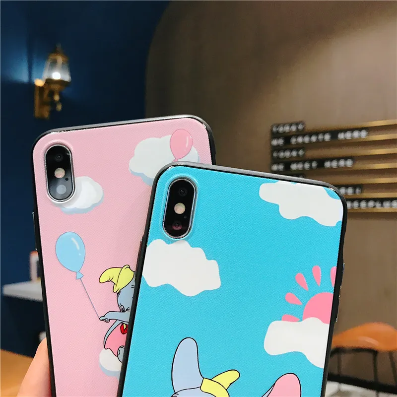 Lovely Cartoon Dumbo Phone Case for iphone Xs Max XR X 8 7 Plus 6S 6 relief gloss oil Soft Back Cover Coque Capa |