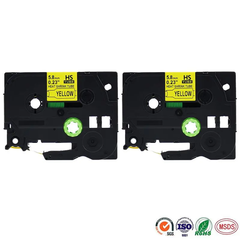 Kodex 2 шт HSE 611 совместимый для Brother этикетка лента HSE-611 HS611 термоусадочная трубка черный на желтом 5,8 мм